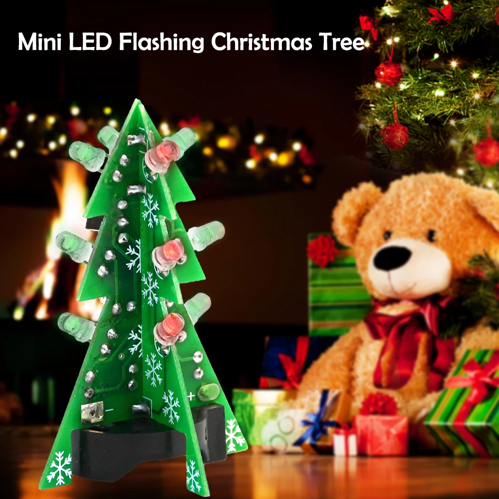 DIY ต้นคริสต์มาส 3D สีแฟลชชุด การประสาน การปฏิบัติอิเล็กทรอนิกส์ชุดประกอบ LED PCB