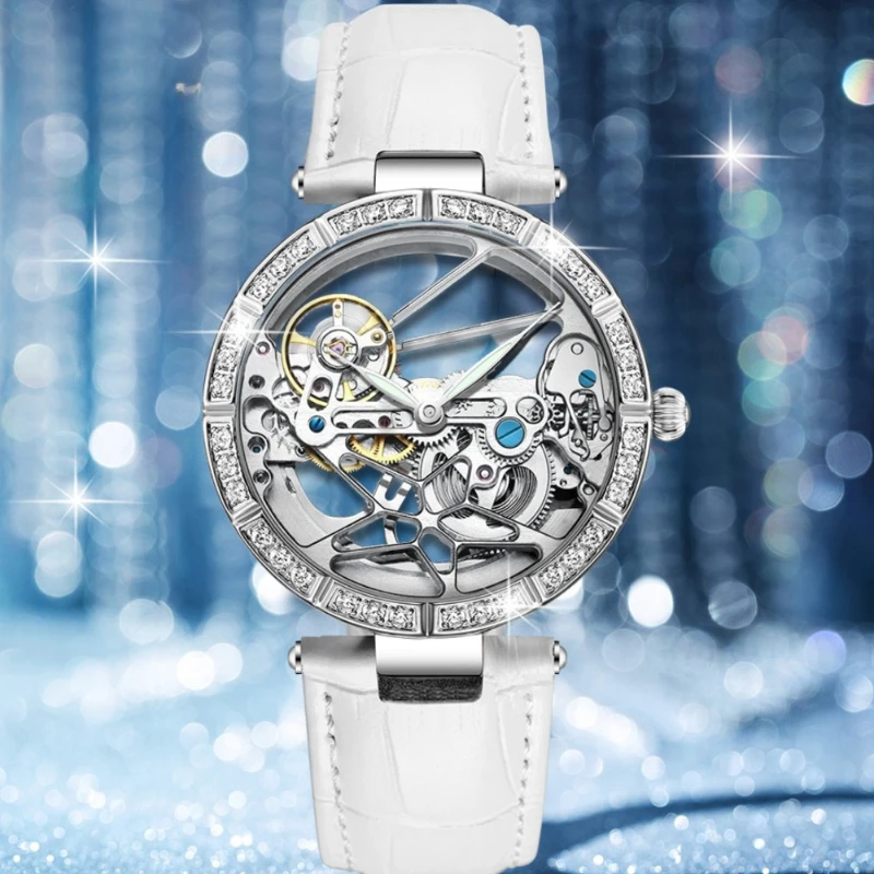 Luxury Elegant Ladies Watch Automatic Mechanical Leather Student Waterproof Fashion Trend Simple Casual Waterproof Quartz Watch