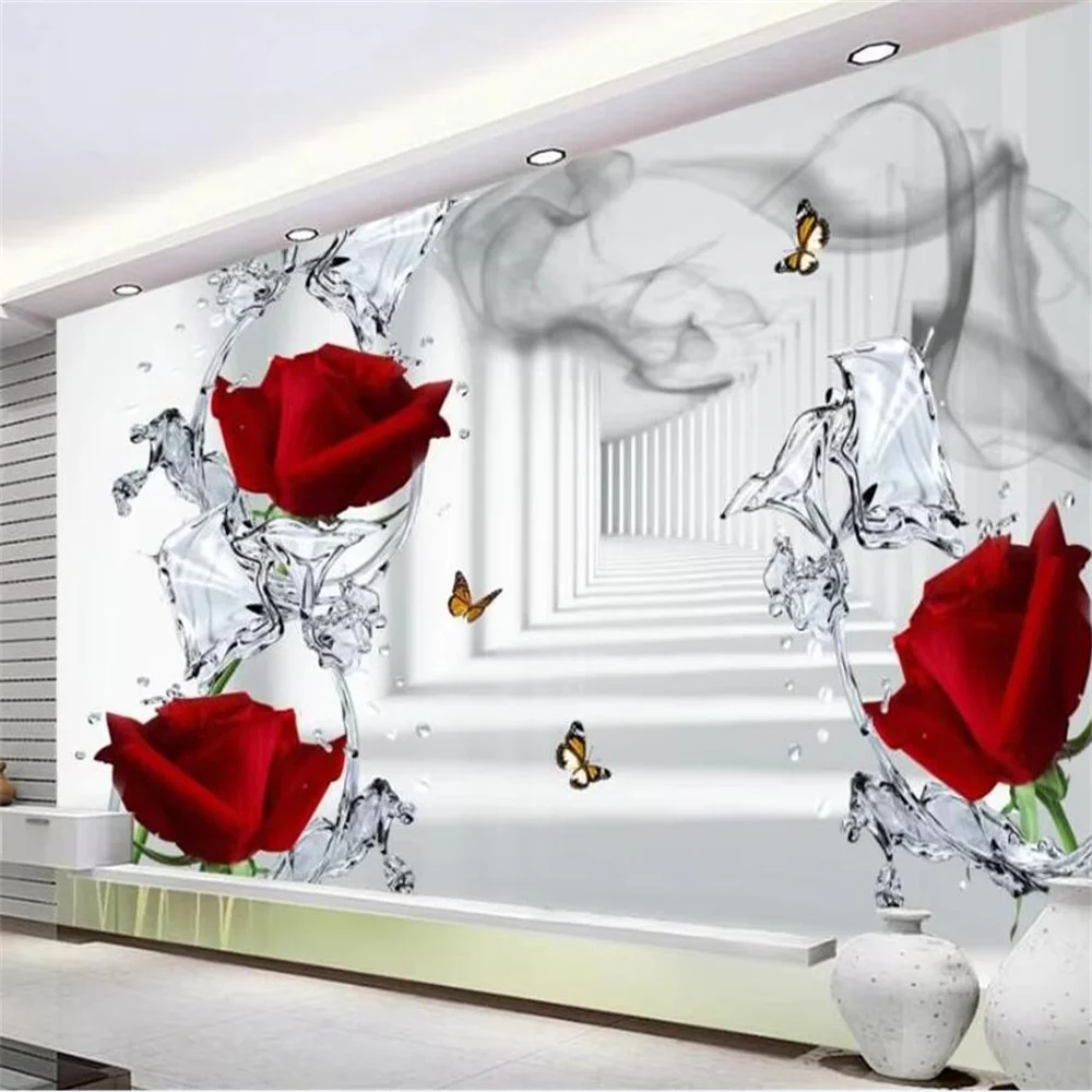

Обои на заказ, 3D трехмерные расширенные обои с рисунком розы и воды, чернила, ТВ-фон, настенные обои для гостиной, домашний декор