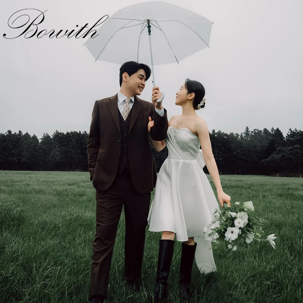 

Bowith Mini Strapless Wedding Party Dresses Photo Shoot Pleats Lovely Bridal Gown Above knee Customized Gown for Bride