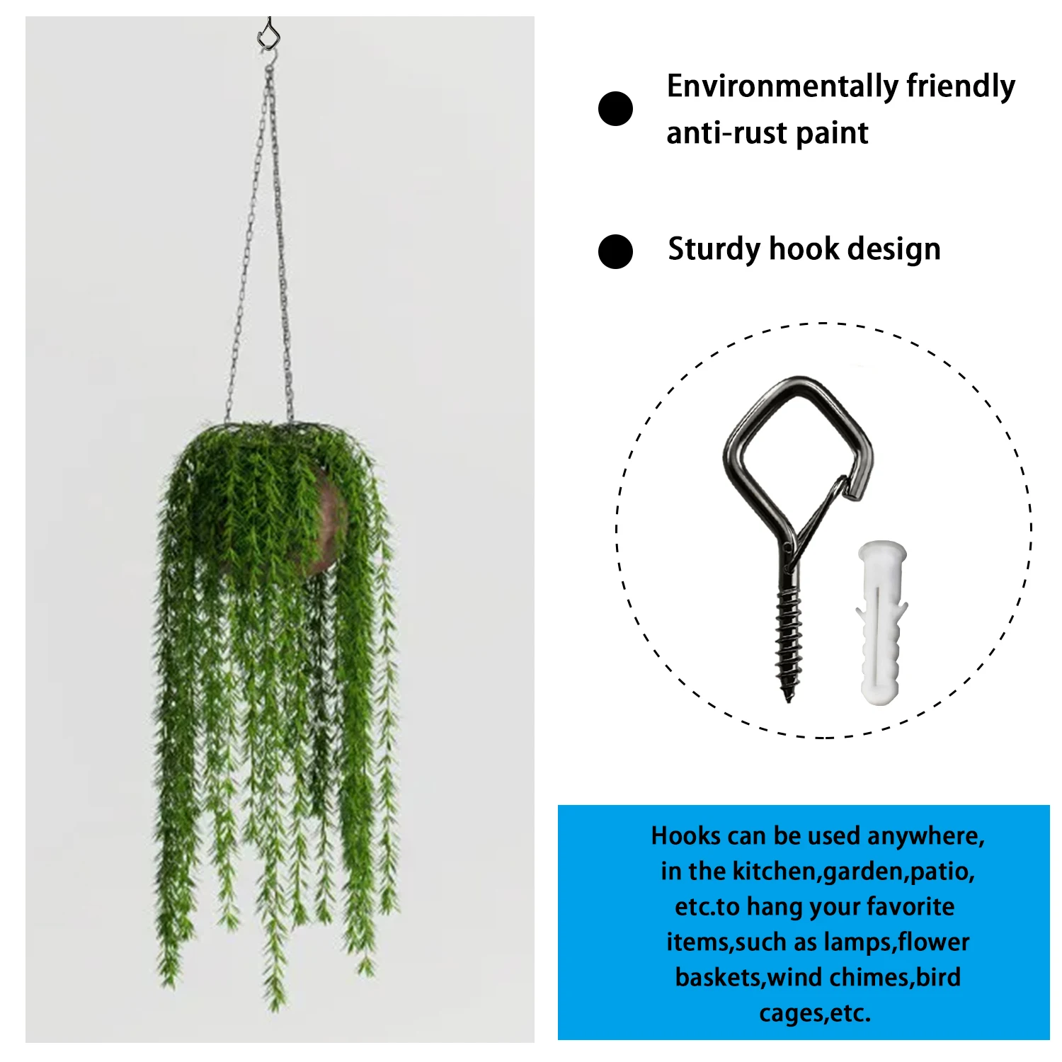 برغي خطاف أمان بإبزيم مربع متعدد الألوان مع مشبك أمان مضاد للسقوط يستخدم لأضواء سلسلة معلقة في الهواء الطلق من بونساي