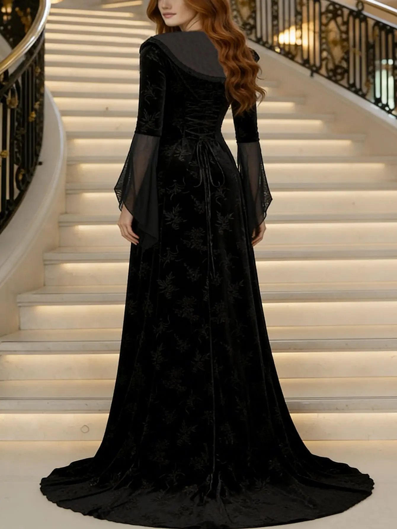 Evening Dress Womens Medieval Renaissance Velvet Long Dress Celtic Queen Gown Party Square Collar Maxi Dress Robe Party Dresses