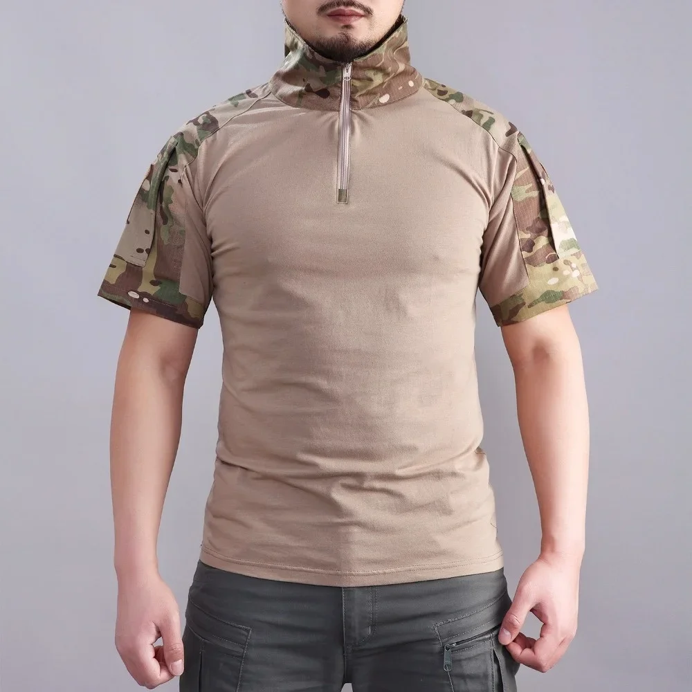 Summer Men Outdoor Hiking Shirt Tactical Camouflage Short Training Clothes CS Hunting Climbing Fishing Pesca Camping Tops