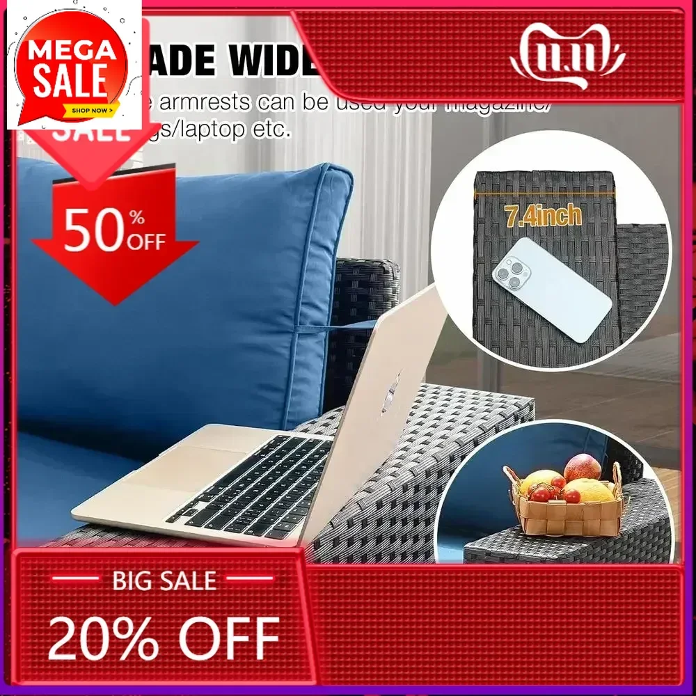 

BestsellerAll-Weather Wicker Outdoor Sectional Sofa Set with Cushions and Glass Table, Peacock Blue