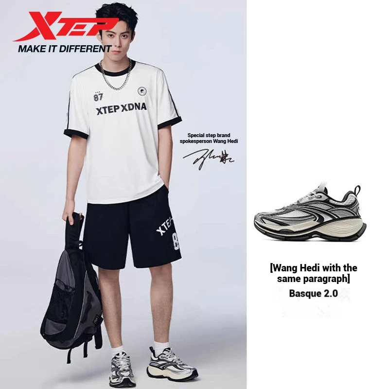 Xtep Basque 2.0 รองเท้าลําลองสําหรับชาย 2025 ฤดูร้อนสบายตาข่ายเพิ่มความสูงBreathable Retroรองเท้าผ้าใบ 875219320012