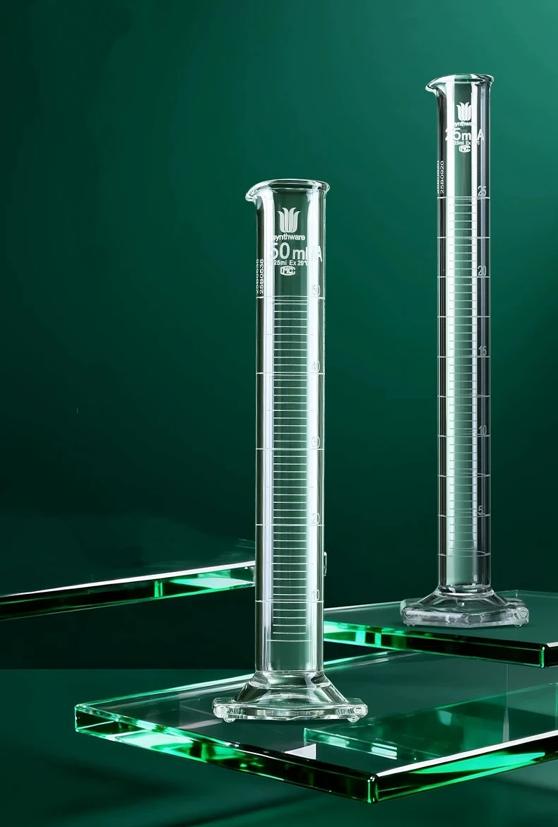 Hexagonal Base High Borosilicate Glass Measuring Cylinder Lab Equipment, High-Precision Straight Type With Scale - Synthware