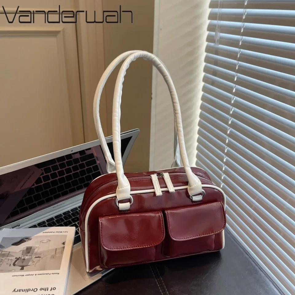 

Вместительная черная сумка-боулинг женская, на плечо, в стиле ретро, корейский INS-стиль, осень-лето 2026, модный тренд, сумка с верхней ручкой