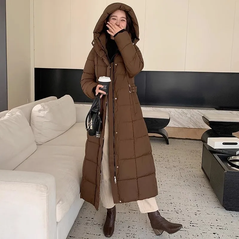 

2025 Winter Long Over-the-Knee Cotton Jacket for Women Extra Long Thickened Slimming Cotton Coat