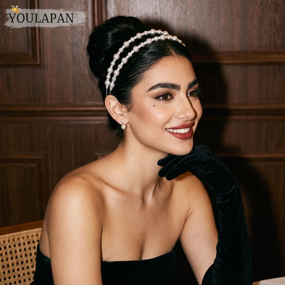 YOULAPAN Bridal Elegant Pearl Double Hairband Fashion Ladies' Wedding Headband Wedding Celebration Party Hair Accessories HP1073