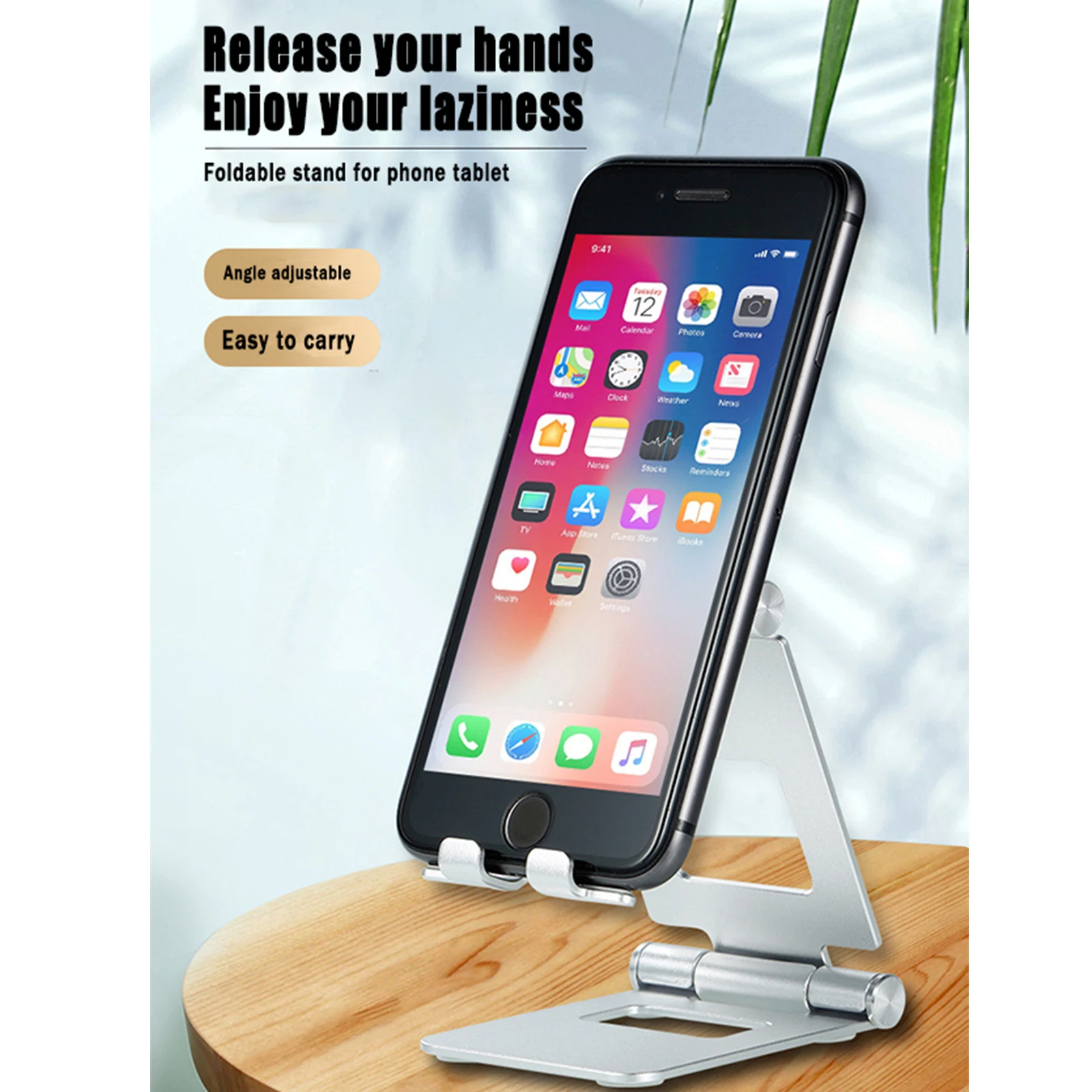 

Dual Folding Cell Phone Stand, Fully Adjustable Foldable Desktop Phone Holder Cradle Dock Compatible with Phone 15 14 13 12 11