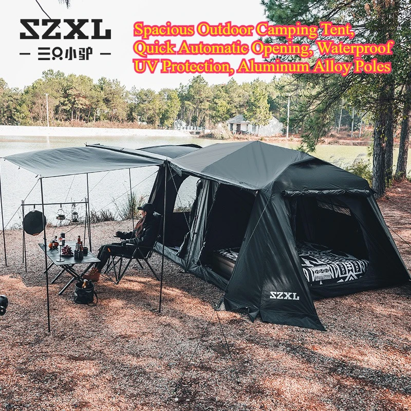 

Автоматическая палатка для кемпинга на открытом воздухе, 2 спальни, 1 гостиная, черное покрытие, защита от УФ-излучения, водонепроницаемая, быстросборная, для пляжа и путешествий, портативная беседка