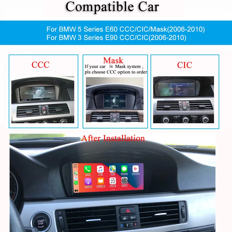 Bonroad Wireless CarPlay Android Auto Car Multimedia Radio For BMW 5/3 Series E60 E61 E62 E63 E90 E91 E92 E93 M3 CCC CIC monitor