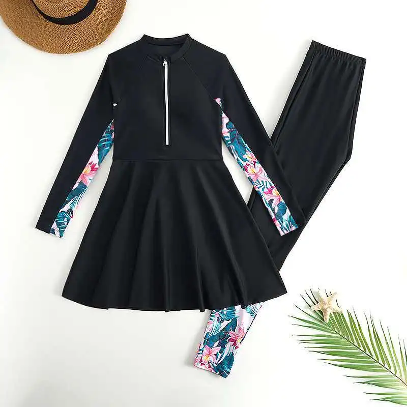

Girls Two Pieces Suit 13-16 Year Children Long Sleeve Swim Dress 2025 Kids Swimsuit Print Swimwear Burkini Muslim Bathing Suit