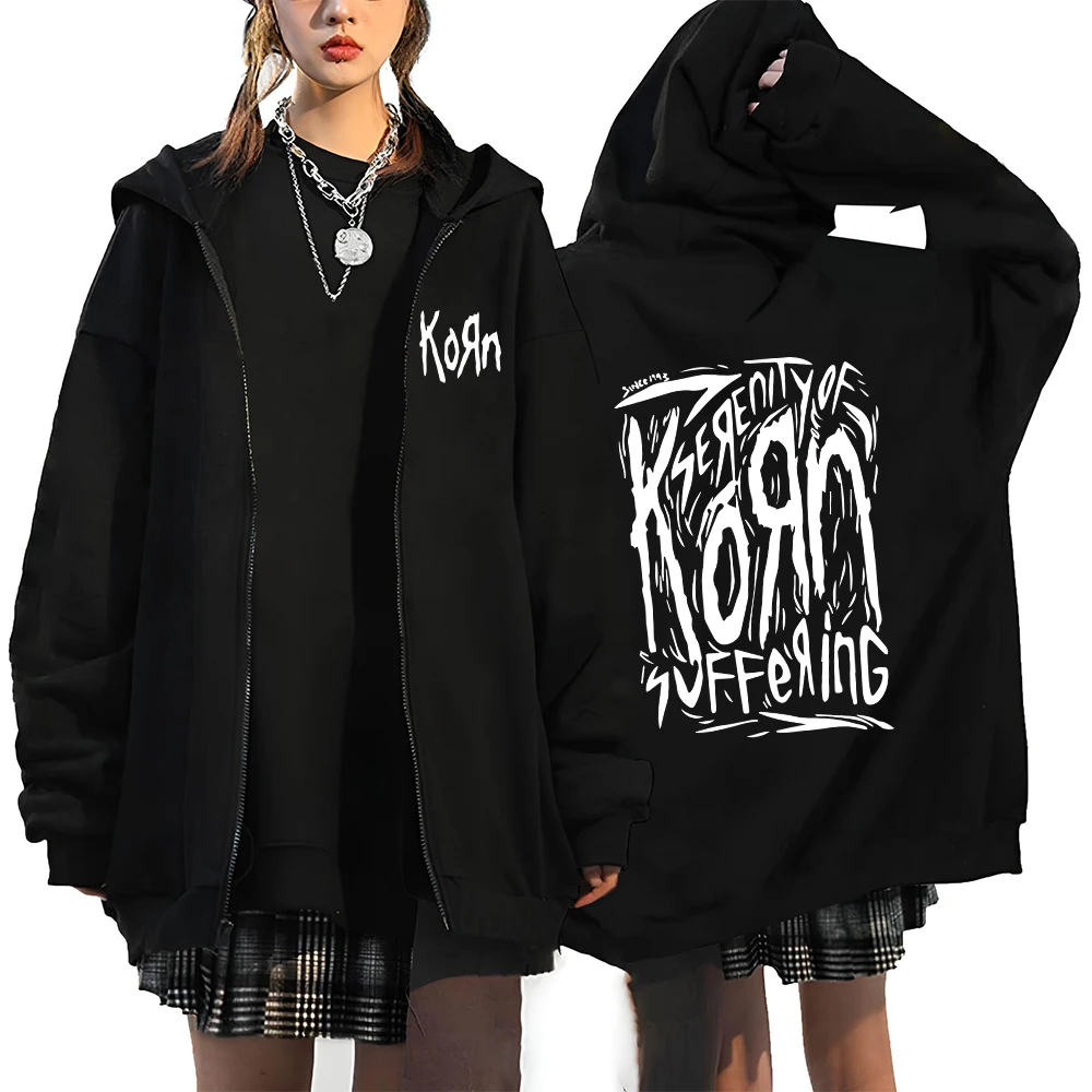 Korn Rock Band Letter Logo Zipper Hoodie Men's Metal Gothic Vintage Oversized Zip Up Hoodies Streetwear Punk sweat shirts Jacket