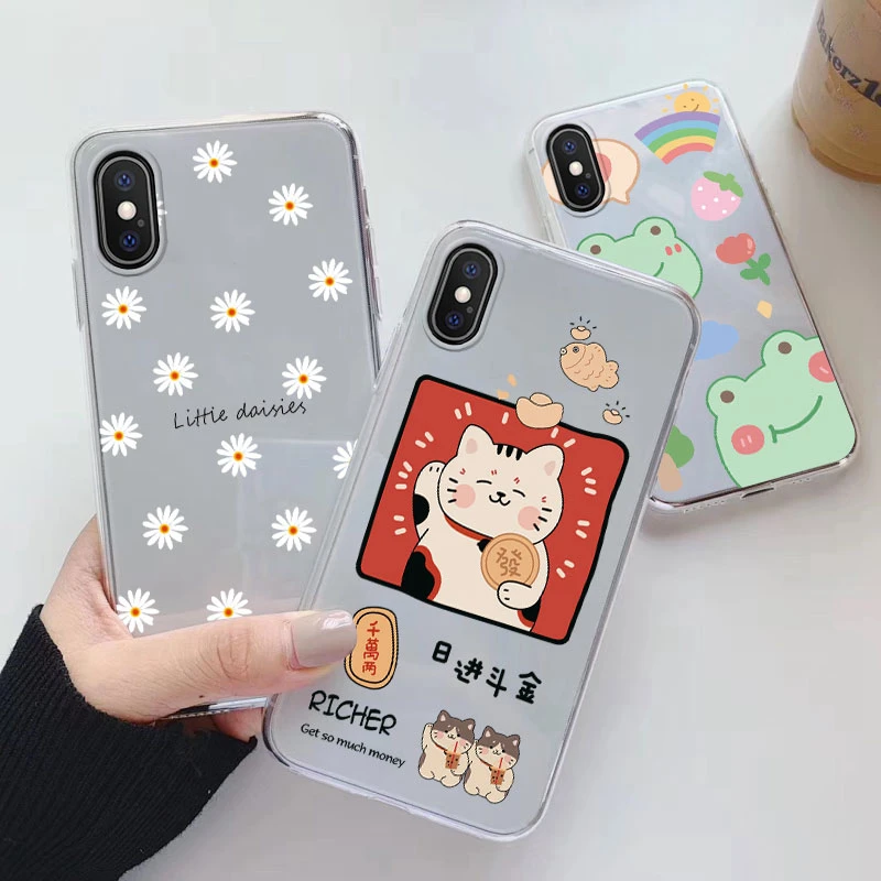 For iphone X XR XS MAX Phone Case Cartoon Back Cover Transparent Soft Silicone Fashion Flower Funda For iphone XSMAX iphoneX