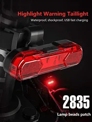 Waterproof LED Bike Light USB Rechargeable Bicycle Tail Safety Warning Light Bicycle Light Bicycle Accessories