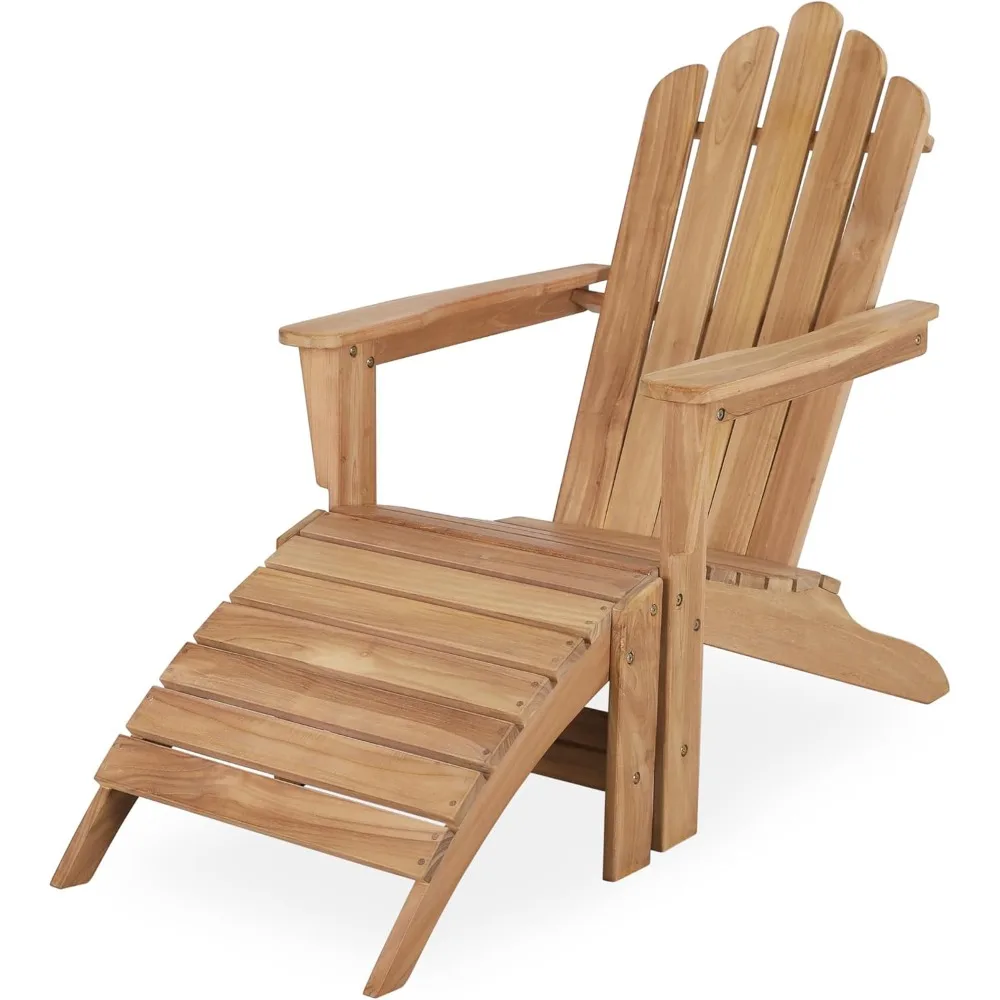 

Стул Адирондак из тикового дерева с подставкой для ног, стул из массива тикового дерева с широким подлокотником, прочный и устойчивый к атмосферным воздействиям, садовая мебель