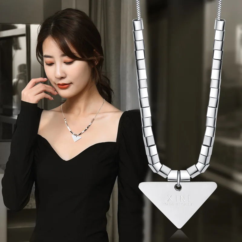 

Titanium steel triangular letter small square necklace, female style, popular collarbone style