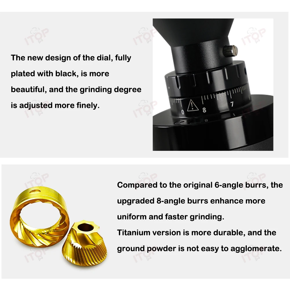 ITOP40V Coffee Grinder New Design Fineness Adjust Dial 40mm Conical Titanium Burrs Upgraded 8-angle Burrs SOE Coffee Grinder