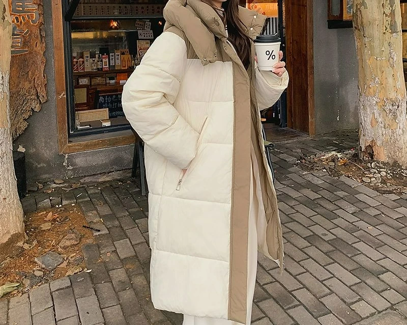 سترة نسائية قطن متوسطة الطول فوق الركبة 2025 سميكة كتلة الألوان معطف شتوي جديد من القطن ملابس خارجية قطنية فضفاضة #1