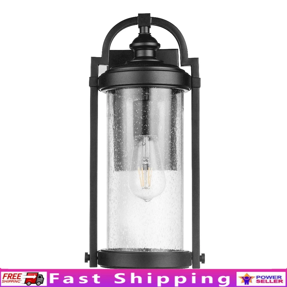 

Outdoor Hardwired Wall Light Vintage Farmhouse Style Wet Rated Matte Black Lantern Design Clear Glass Illumination E26 Bulb
