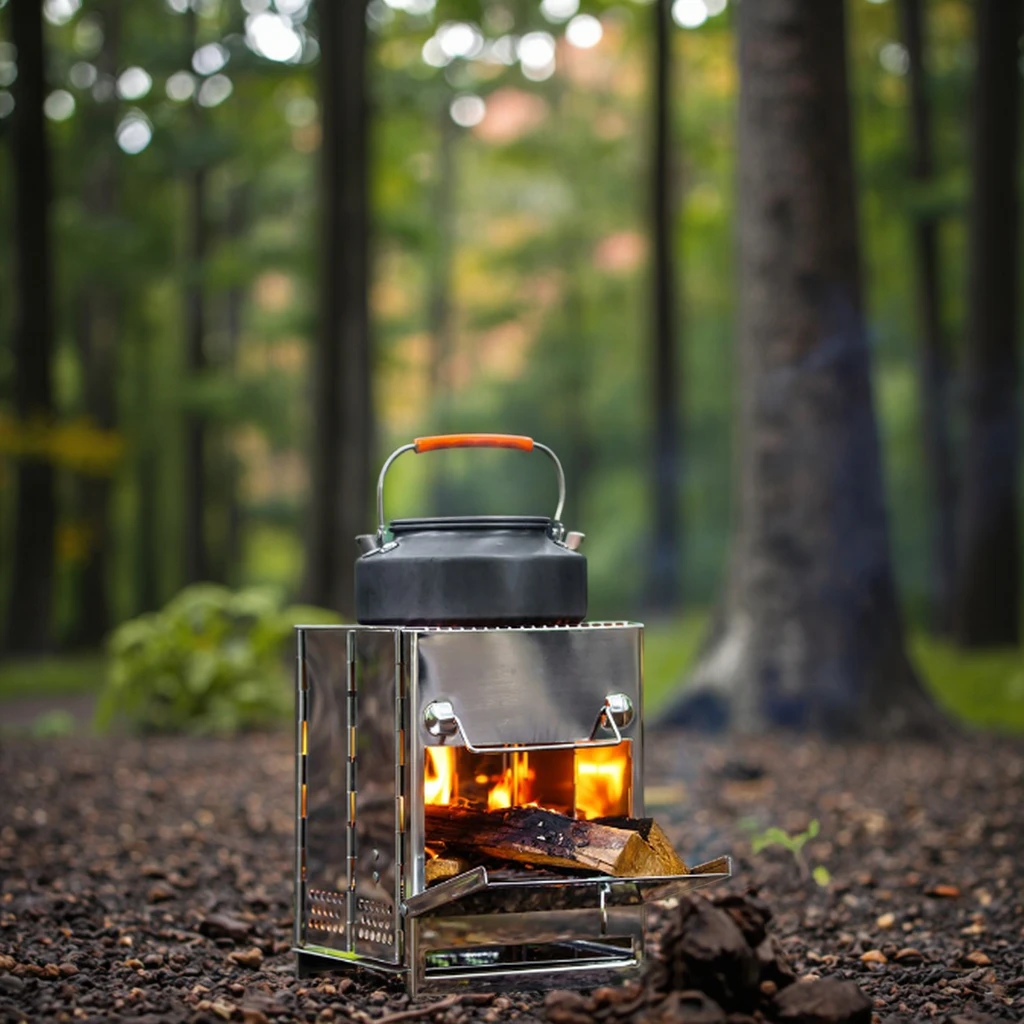 

Outdoor Fire Pit Wood Burning Camping Stove Large Portable Stainless Steel Folding Firewood Stove For Hiking Picnic Cooking