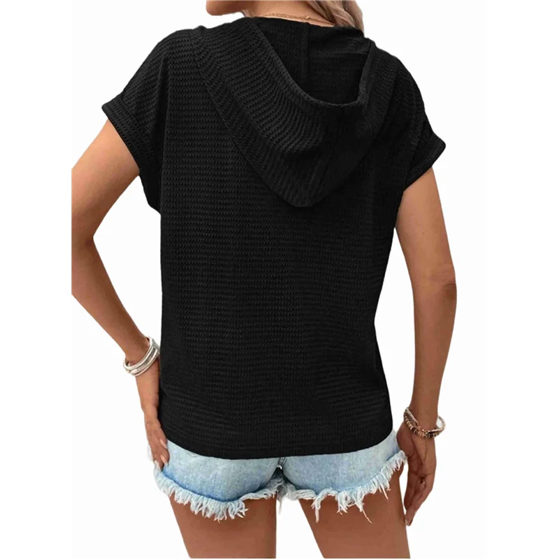 

CYL-Женские летние вязаные легкие вязаные шнурки с капюшоном и короткими рукавами