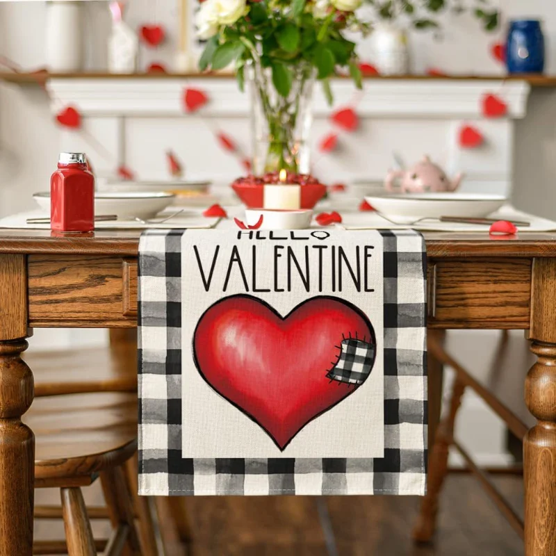 Custom Table Runner Happy Valentine's Day Home Table Decoration Table Runner Imitation Linen Love Truck Printed Table Runner