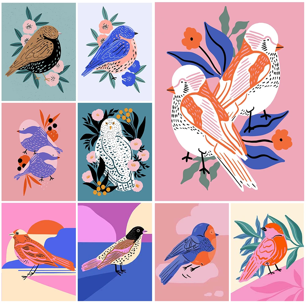 

Cartoon Magpie Bird Owl Flower Plant Nordic Poster Wall Art Canvas Painting Home Decor Wall Pictures For Living Room Unframed