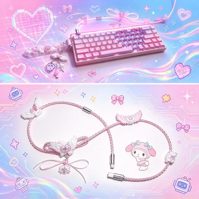 8k Rgb Aviator Cable Girls' Series Hand Knitting 1.3m Usb Type-c Magnetic Axis Mechanical Keyboard Cable Decorative Accessories