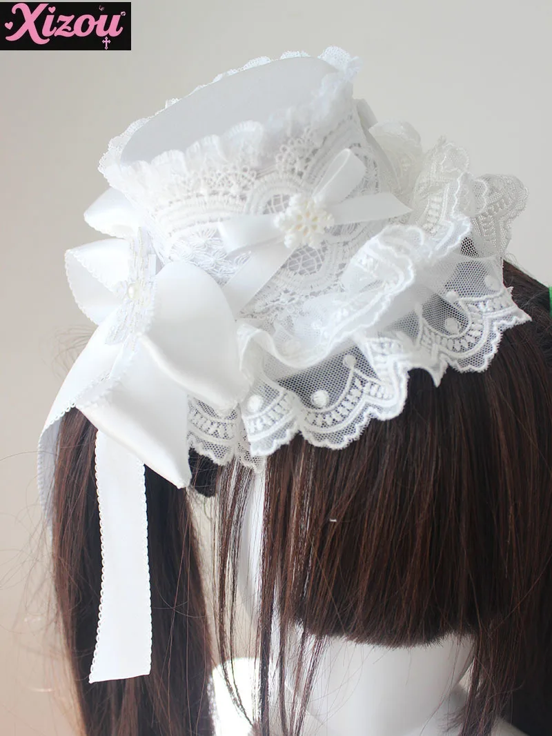 Bloem Bruiloft Cal Boog Kanten Lint Motorkap Hoge Hoed Sluier BNT Kanten Boog KC Hand Mouw Lolita Rand Clip Hoofddeksel Lolita Accessoires