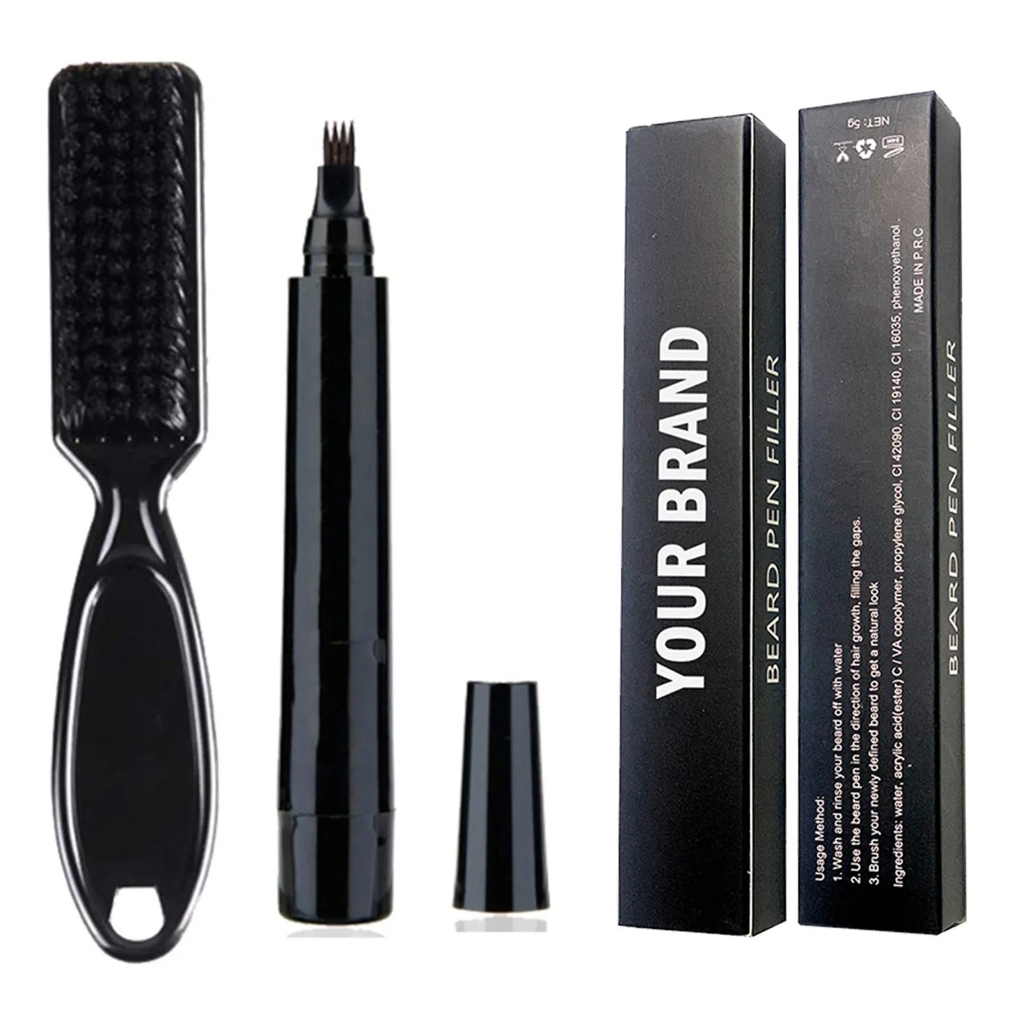 No Logo Beard Filling Pen Kit Beard Enhancer Brush Beard Coloring Shaping Tools Waterproof Black Brown Hair Pencil Repair Tools