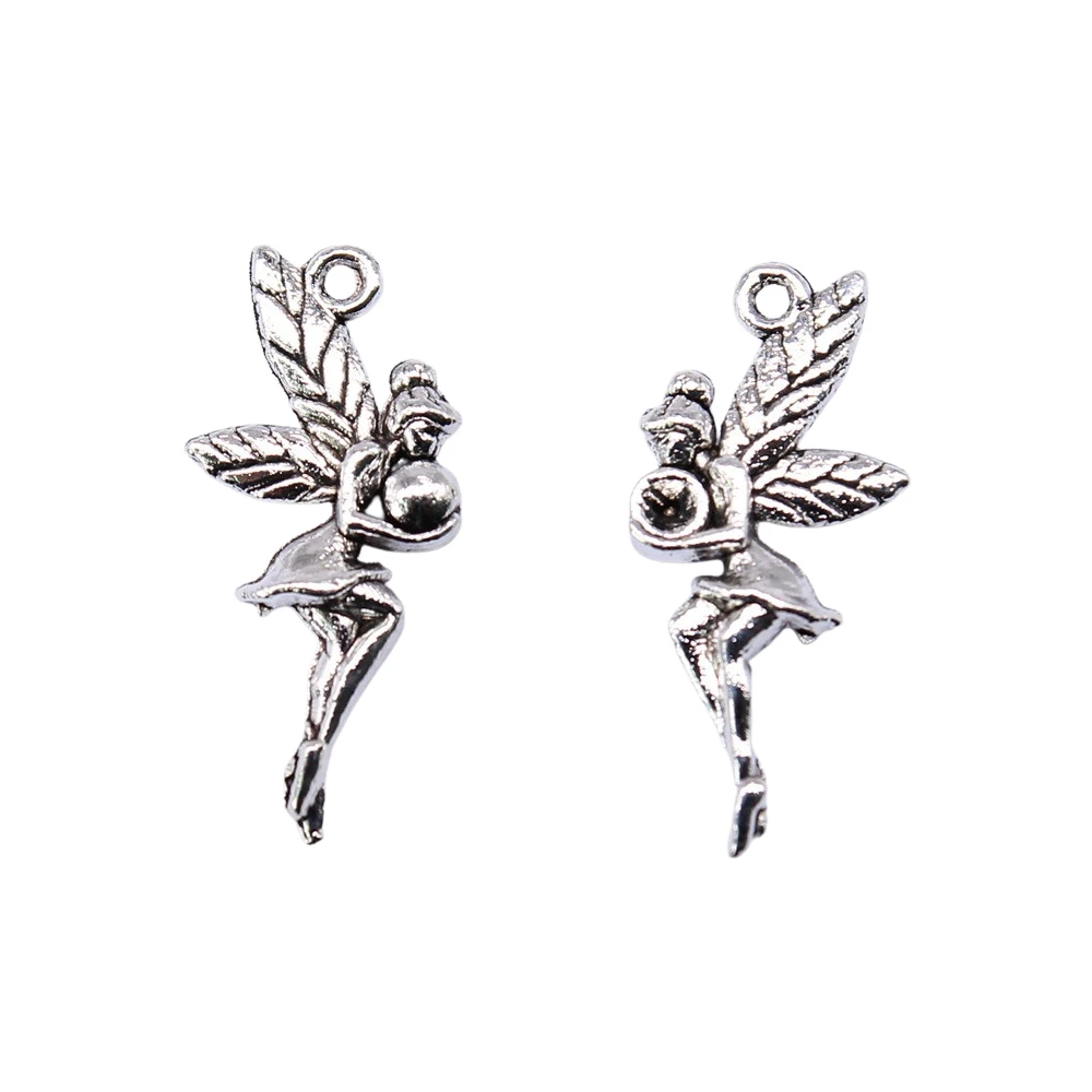 WYSIWYG 10pcs 26x11mm Vintage Fairy Angel Pendants Charm For Jewelry Making 2 Colors Angel Elf Charm Pendants