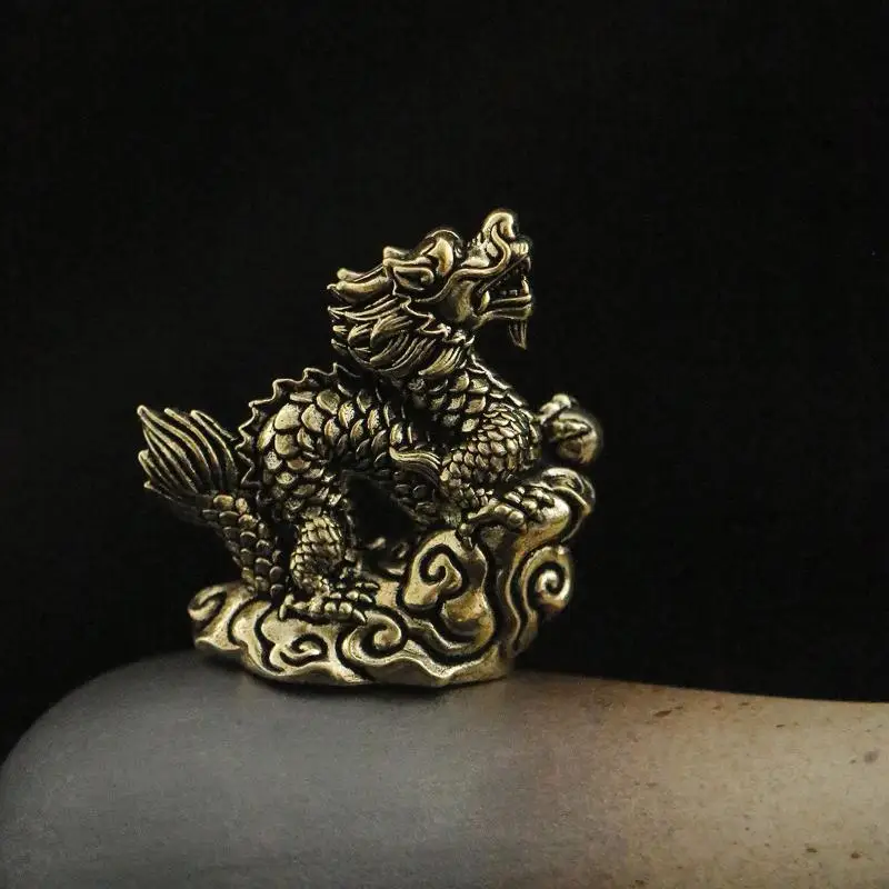 1pc antico drago statua ornamento zodiaco animale ottone artigianato decorazione Feng Shui figurine da ufficio