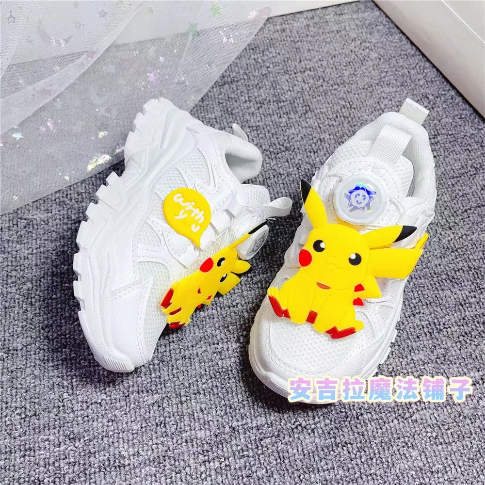 2024 SpongeBob SquarePants Spring Autumn Children\'s New White Sports Shoes Cartoon Pikachu Fashionable Ultra Light Running Shoes