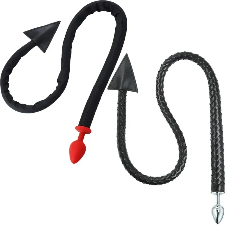 Metal Anal Plug PU leather Whip Anal Sex Devil Tail Cosplay Butt Plug Adult Games Anal Sex Toys for Couples Men and Women