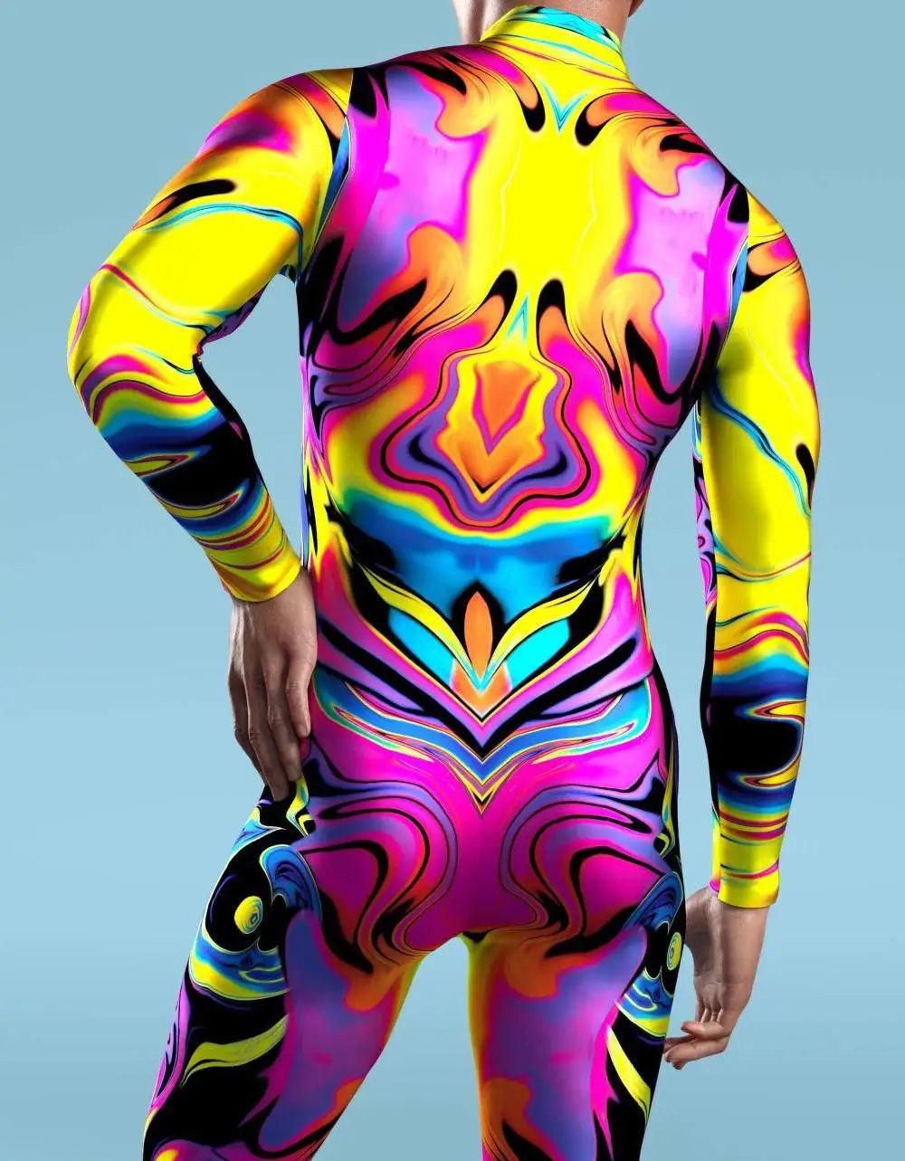 Herren Regenbogen-Party-Punk-Jumpsuit Onesie Halloween Cosplay Kostüm Elastischer Party-Performance-Bodysuit – Detail 13