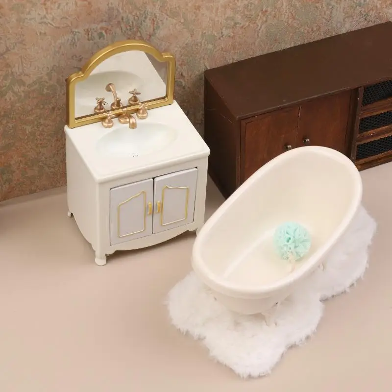 1/12 Dollhouse Miniature Bathtub Toilet Wash Basin Cabinet Model Funiture Accessories For Doll House Decor Kids Pretend Play Toy