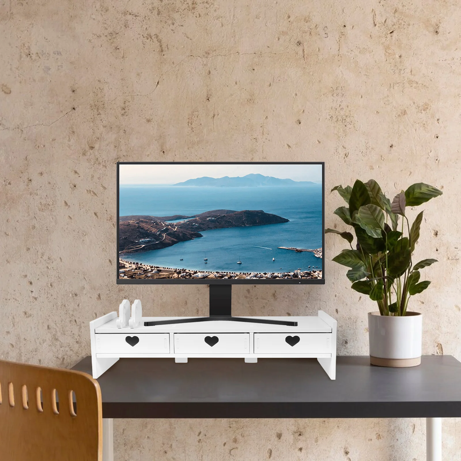 

Keyboard Storage Monitor Riser with Drawer Desktop Stand for Computer Laptop Office Desk Organizer Racking Minimalist Design PVC