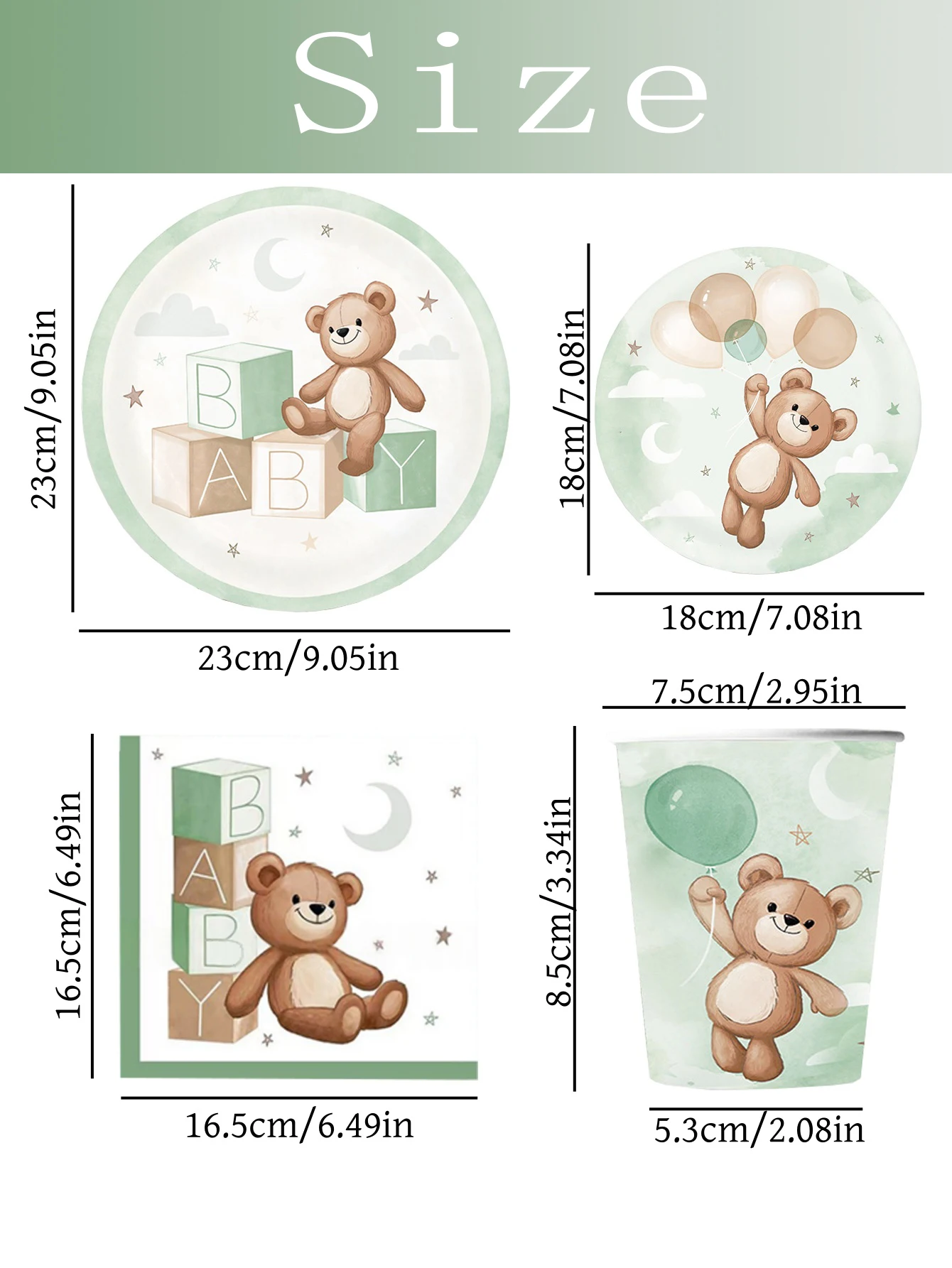 Braunbär Papier-Tablett, Pappbecher, Servietten – „Wir können warten“ Partyzubehör, Braun für Babyparty, Geburtstag, Geschlechtsenthüllung – Detail 2