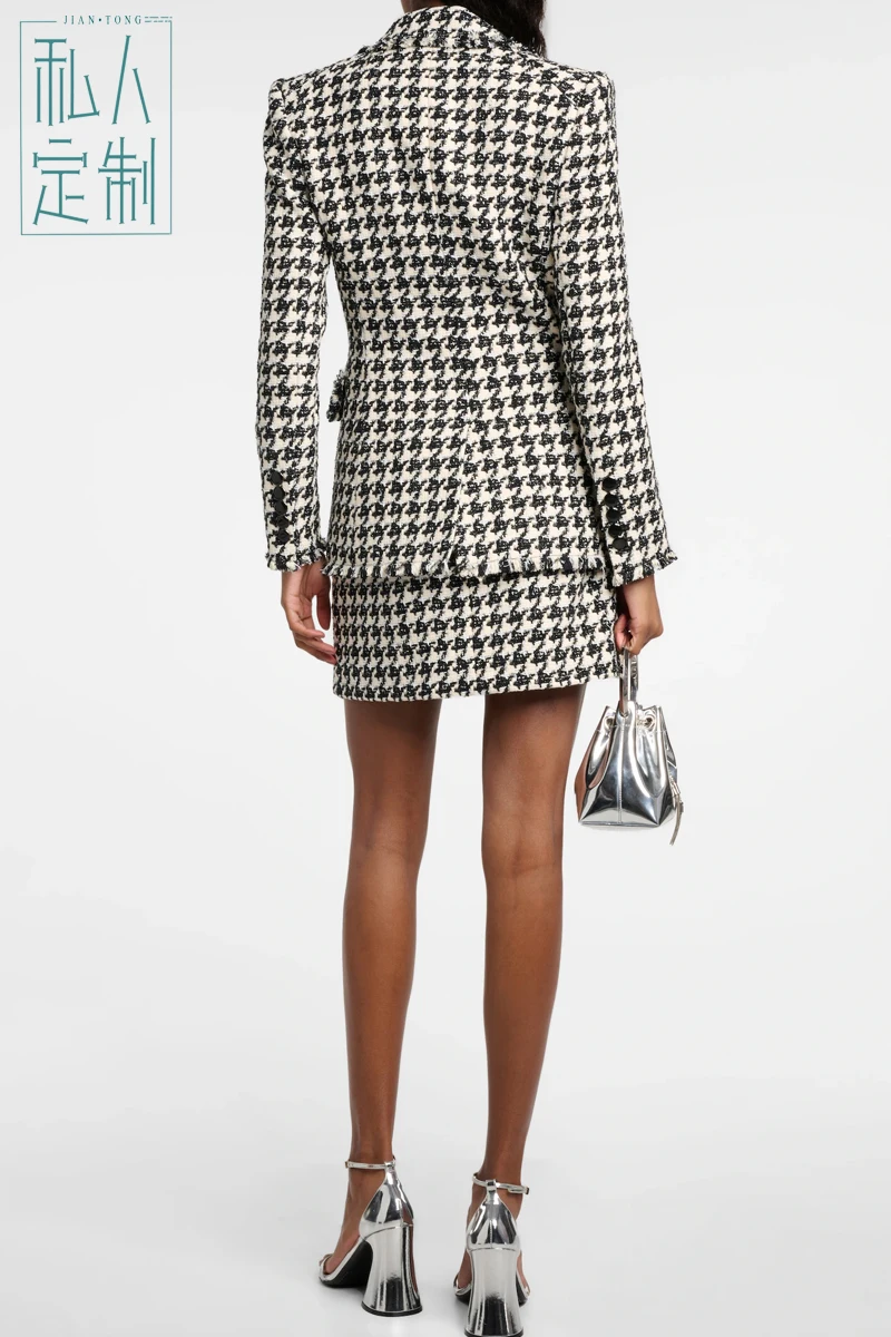 Allingentle Houndstooth Skirt Suit Women's 2 Piece Set Business Party Office Outfits Elegant Pantsuit Set Customize