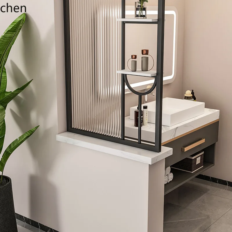 CZ Modern Minimalist Bathroom Changhong Glass Half-Wall Small Screen Dry and Wet Area Washbasin Partition Living Room Iron Art