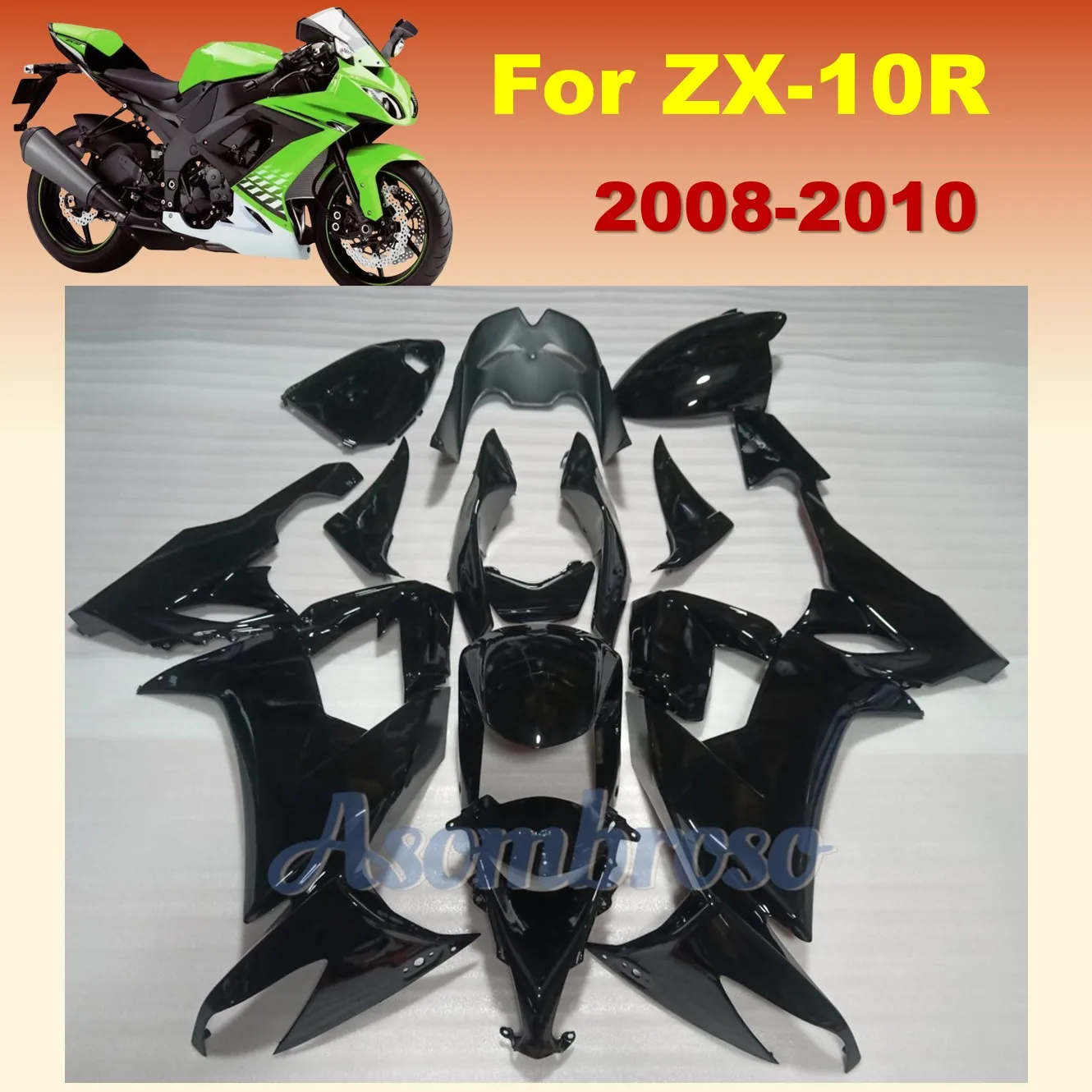 For KAWASAKI Ninja ZX10R 2008 2009 2010 ZX1000F ZX 10R 08-10 ZX1000 Aftermarket ABS Plastic Fairing Kit All Black body