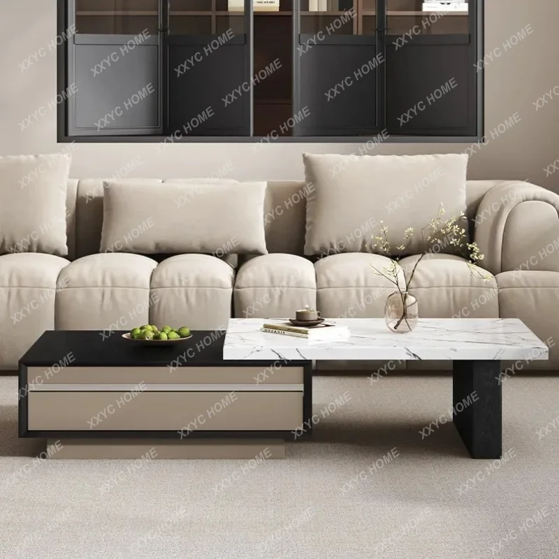 XX Luxury Marble Coffee Table TV Unit Set Extendable Small Apartment Modern Home Furniture