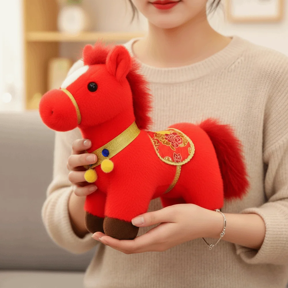 Funny Mascot Dolls 2026 Horse Plush Doll Good Luck Cute Stuffed Horse Toy Fluffy Kawaii Zodiac Pony Figurine Home Decoration