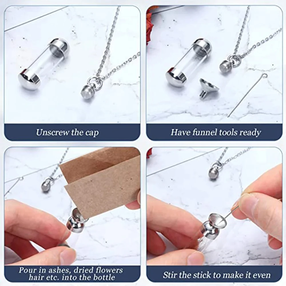 Stainless Steel Glass Tube Necklace Ashes Keepsake Cremation Jewelry Bottle Storage Case Pill Box Spice