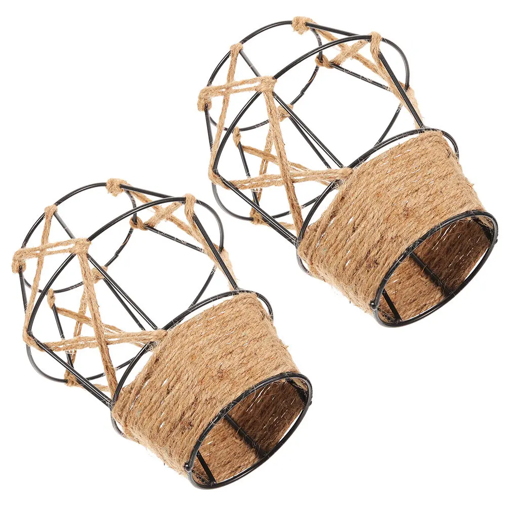 Vintage Metal Hemp Rope Pendant Lamp Shade Set – 2pcs for Living Room, Bedroom, Christmas Home Decor