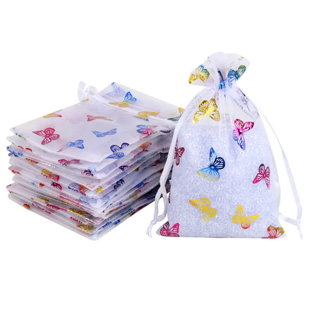 25 sztuk 9x12 10x15 13x18cm musujące motyl Organza torba na prezenty świąteczne wesele cukierki biżuteria torebki na prezenty