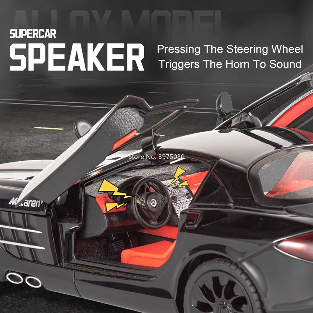 1:24 Benz SLR Modelli di auto Pressofusi in lega Ruota giocattolo Tirare indietro Auto sportiva in miniatura con musica leggera Veicolo Decorazione per bambini Regali