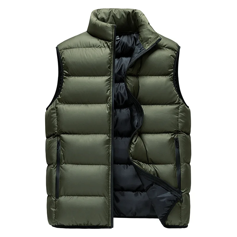 Chaleco de algodón para hombre, abrigo acolchado sin mangas de Color sólido, chaleco cálido grueso deportivo informal de talla grande para otoño e invierno